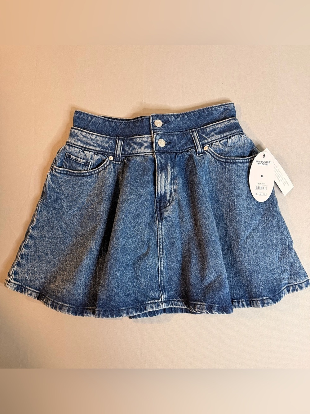 Blue Denim Mini Skirt - Women's Flared Jean Skirt Size O Dark Blue Washed